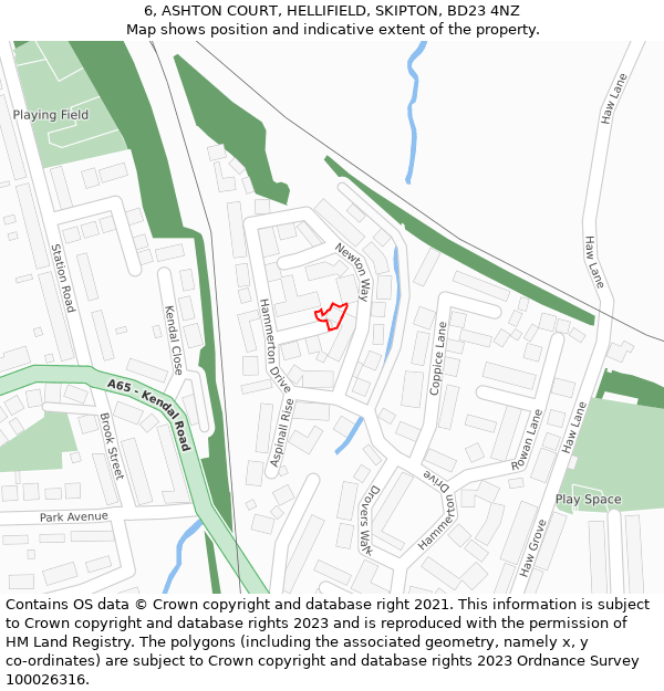 6, ASHTON COURT, HELLIFIELD, SKIPTON, BD23 4NZ: Location map and indicative extent of plot