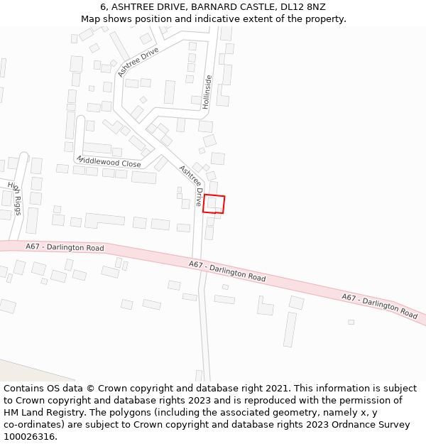 6, ASHTREE DRIVE, BARNARD CASTLE, DL12 8NZ: Location map and indicative extent of plot