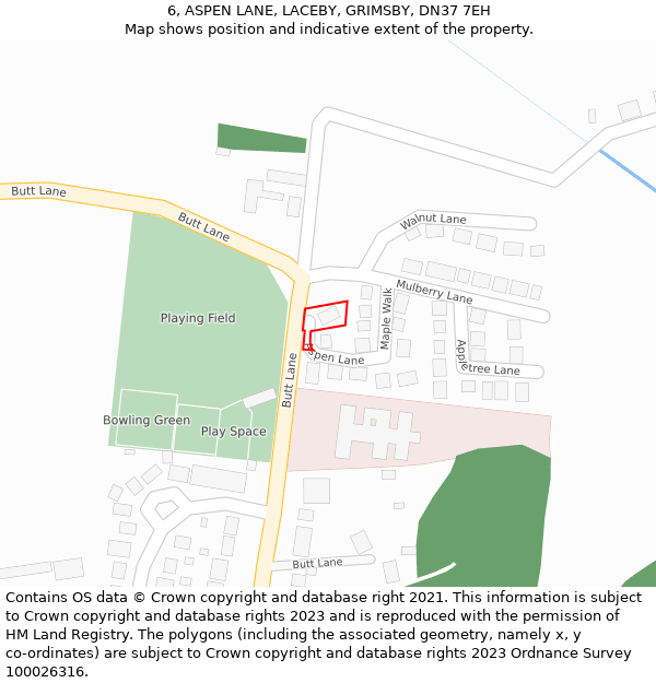 6, ASPEN LANE, LACEBY, GRIMSBY, DN37 7EH: Location map and indicative extent of plot