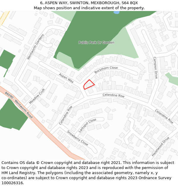 6, ASPEN WAY, SWINTON, MEXBOROUGH, S64 8QX: Location map and indicative extent of plot