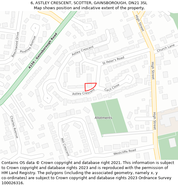 6, ASTLEY CRESCENT, SCOTTER, GAINSBOROUGH, DN21 3SL: Location map and indicative extent of plot