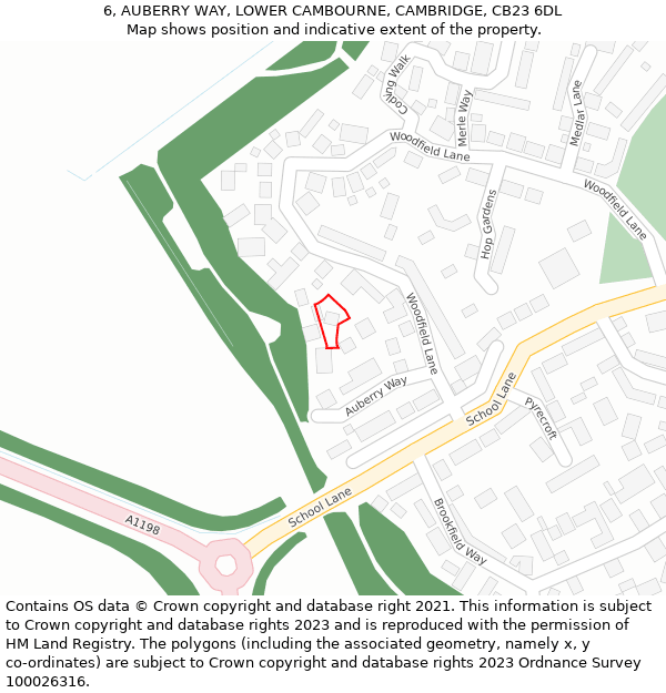 6, AUBERRY WAY, LOWER CAMBOURNE, CAMBRIDGE, CB23 6DL: Location map and indicative extent of plot