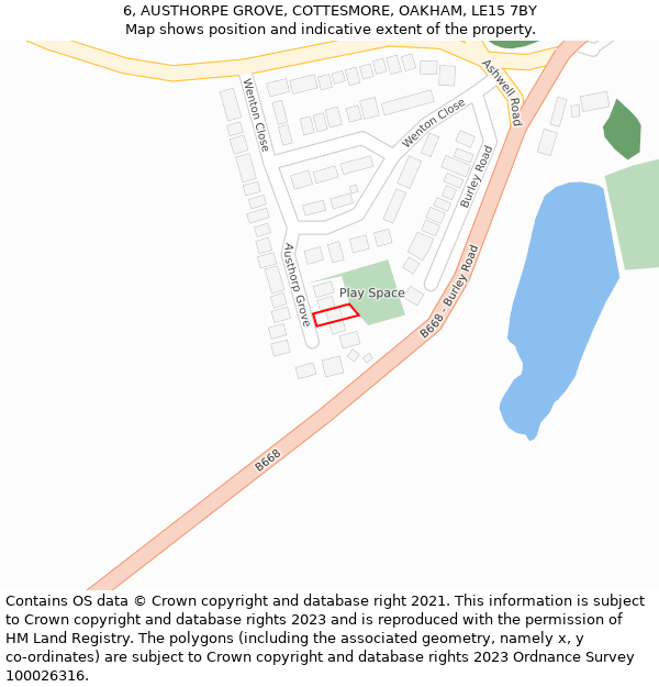 6, AUSTHORPE GROVE, COTTESMORE, OAKHAM, LE15 7BY: Location map and indicative extent of plot