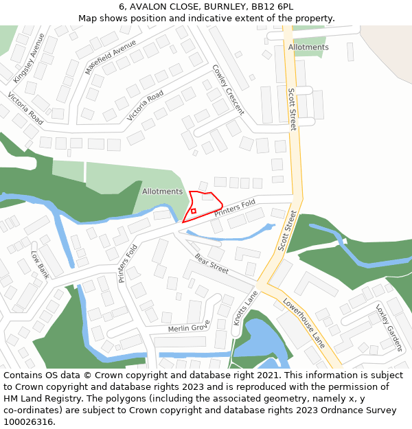 6, AVALON CLOSE, BURNLEY, BB12 6PL: Location map and indicative extent of plot