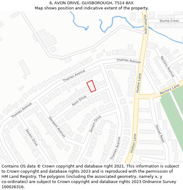 6, AVON DRIVE, GUISBOROUGH, TS14 8AX: Location map and indicative extent of plot