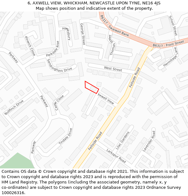 6, AXWELL VIEW, WHICKHAM, NEWCASTLE UPON TYNE, NE16 4JS: Location map and indicative extent of plot