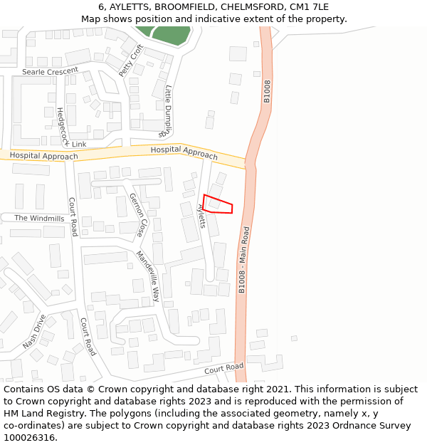 6, AYLETTS, BROOMFIELD, CHELMSFORD, CM1 7LE: Location map and indicative extent of plot