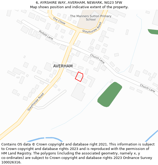 6, AYRSHIRE WAY, AVERHAM, NEWARK, NG23 5FW: Location map and indicative extent of plot