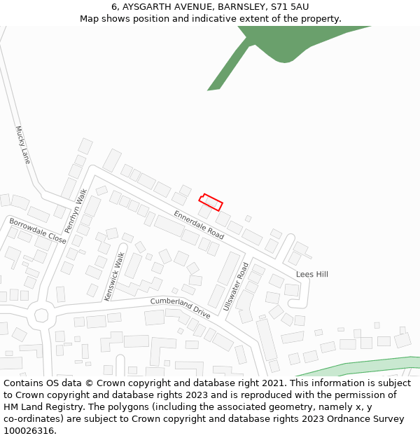 6, AYSGARTH AVENUE, BARNSLEY, S71 5AU: Location map and indicative extent of plot