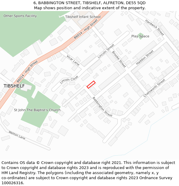 6, BABBINGTON STREET, TIBSHELF, ALFRETON, DE55 5QD: Location map and indicative extent of plot