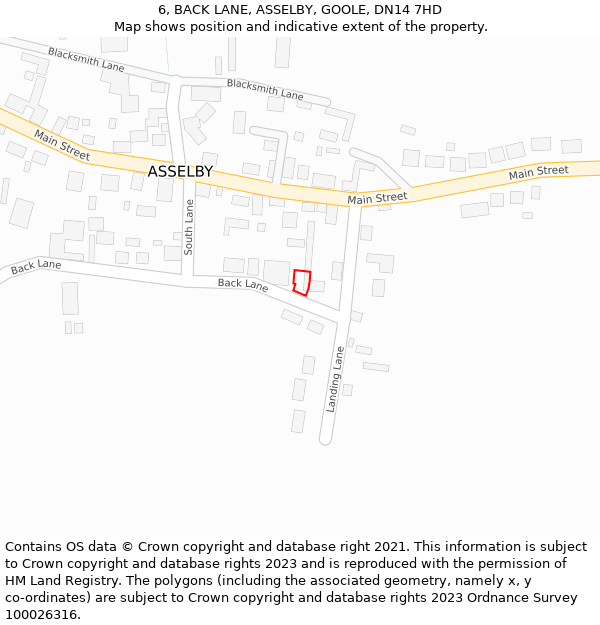 6, BACK LANE, ASSELBY, GOOLE, DN14 7HD: Location map and indicative extent of plot