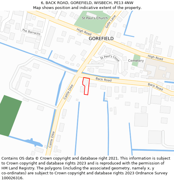 6, BACK ROAD, GOREFIELD, WISBECH, PE13 4NW: Location map and indicative extent of plot