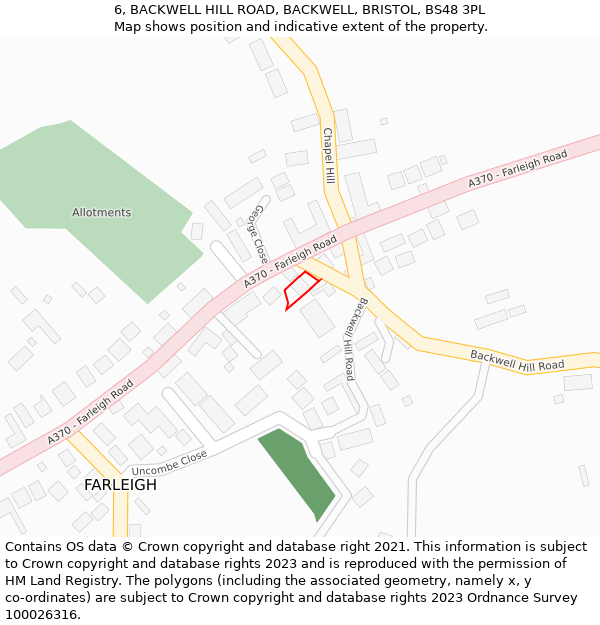 6, BACKWELL HILL ROAD, BACKWELL, BRISTOL, BS48 3PL: Location map and indicative extent of plot