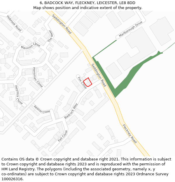 6, BADCOCK WAY, FLECKNEY, LEICESTER, LE8 8DD: Location map and indicative extent of plot