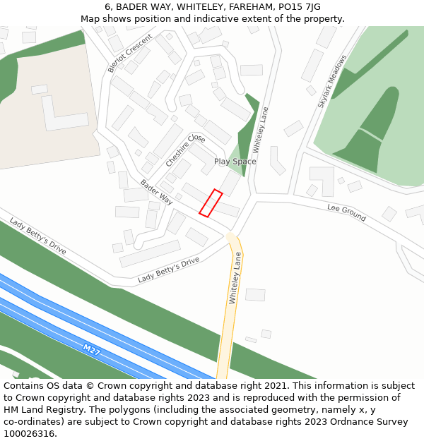 6, BADER WAY, WHITELEY, FAREHAM, PO15 7JG: Location map and indicative extent of plot