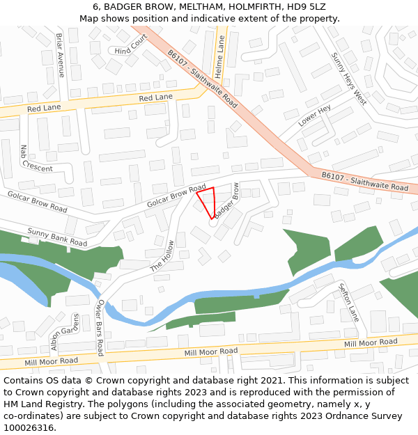 6, BADGER BROW, MELTHAM, HOLMFIRTH, HD9 5LZ: Location map and indicative extent of plot