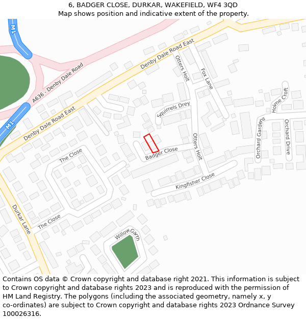 6, BADGER CLOSE, DURKAR, WAKEFIELD, WF4 3QD: Location map and indicative extent of plot