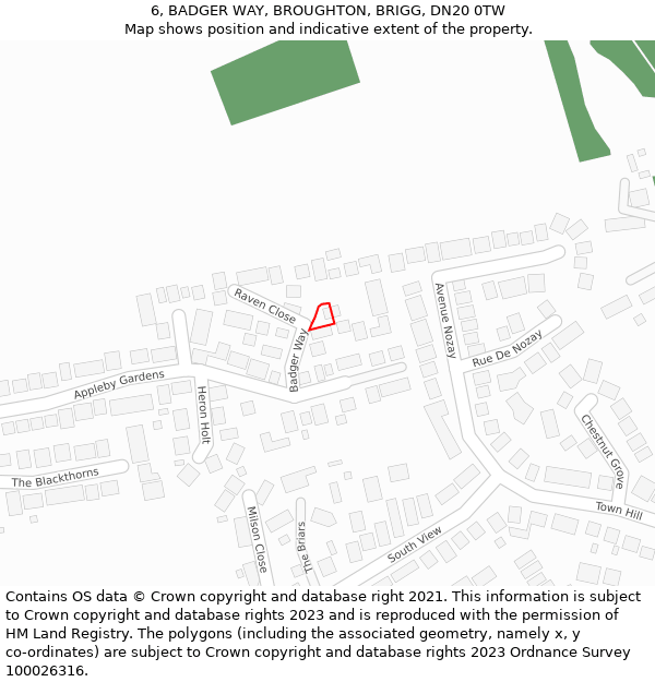 6, BADGER WAY, BROUGHTON, BRIGG, DN20 0TW: Location map and indicative extent of plot