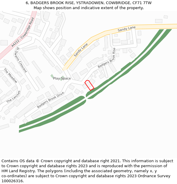 6, BADGERS BROOK RISE, YSTRADOWEN, COWBRIDGE, CF71 7TW: Location map and indicative extent of plot