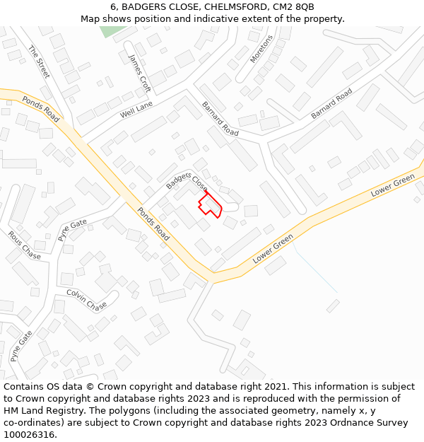 6, BADGERS CLOSE, CHELMSFORD, CM2 8QB: Location map and indicative extent of plot