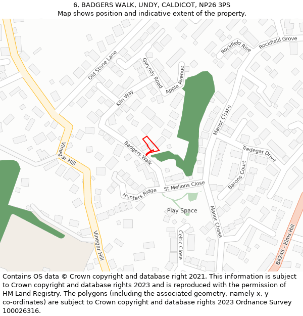 6, BADGERS WALK, UNDY, CALDICOT, NP26 3PS: Location map and indicative extent of plot