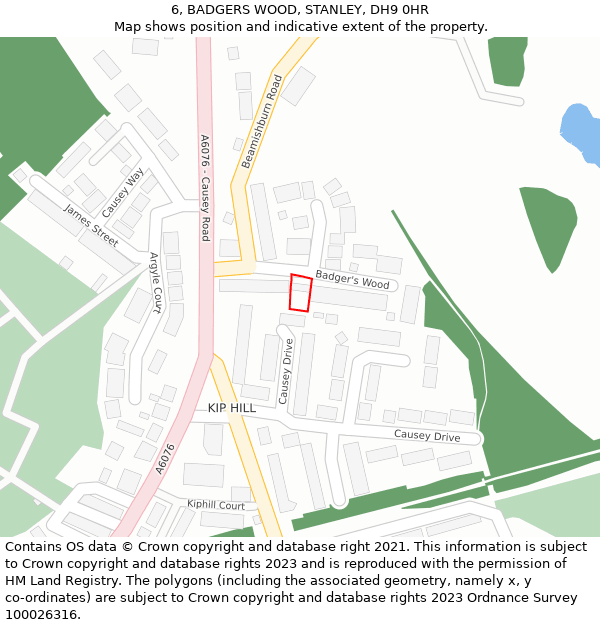 6, BADGERS WOOD, STANLEY, DH9 0HR: Location map and indicative extent of plot