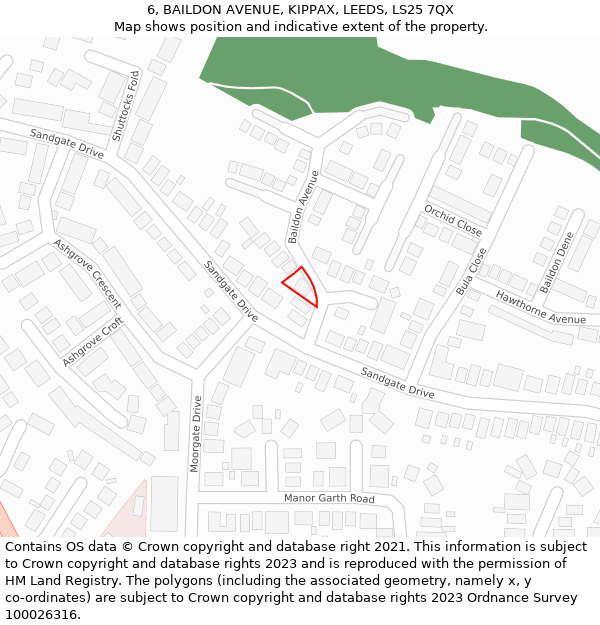 6, BAILDON AVENUE, KIPPAX, LEEDS, LS25 7QX: Location map and indicative extent of plot