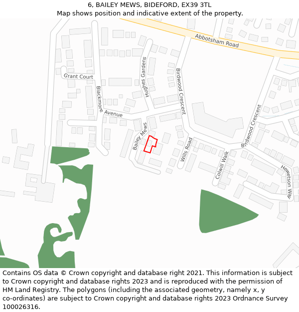 6, BAILEY MEWS, BIDEFORD, EX39 3TL: Location map and indicative extent of plot