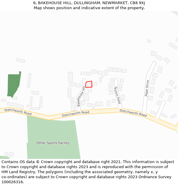 6, BAKEHOUSE HILL, DULLINGHAM, NEWMARKET, CB8 9XJ: Location map and indicative extent of plot