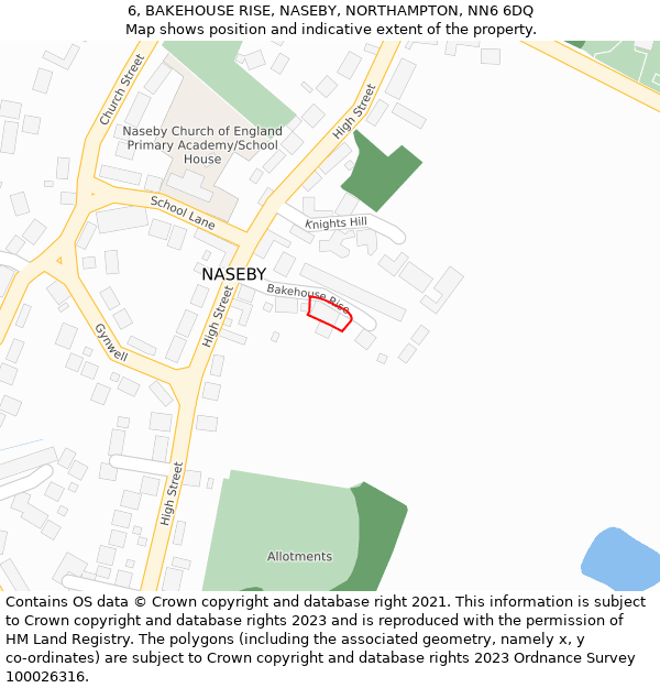 6, BAKEHOUSE RISE, NASEBY, NORTHAMPTON, NN6 6DQ: Location map and indicative extent of plot