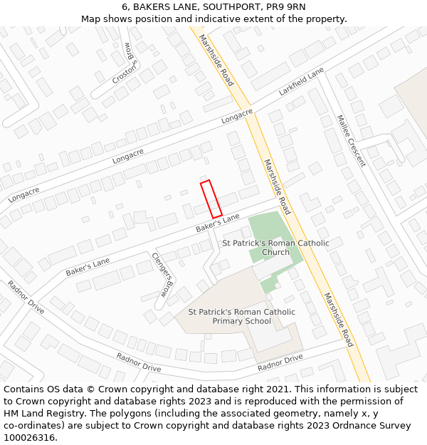 6, BAKERS LANE, SOUTHPORT, PR9 9RN: Location map and indicative extent of plot