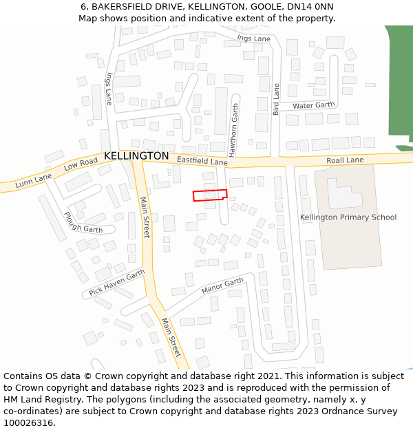 6, BAKERSFIELD DRIVE, KELLINGTON, GOOLE, DN14 0NN: Location map and indicative extent of plot