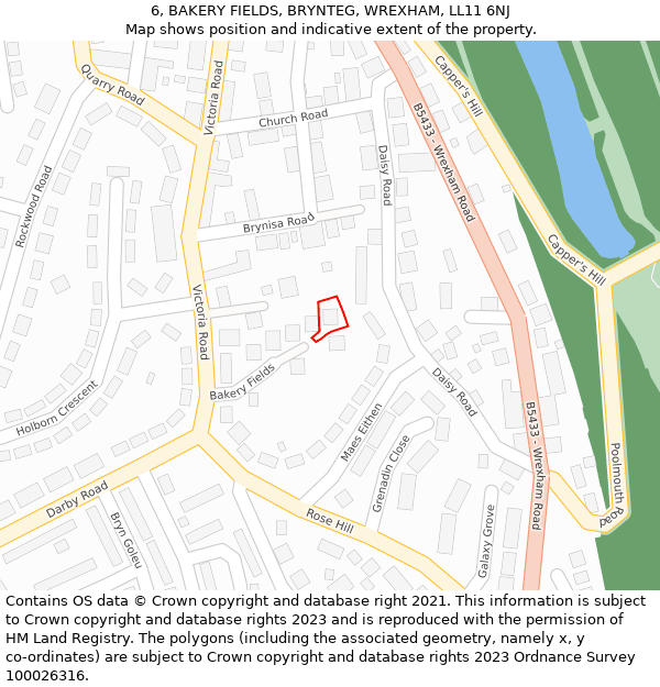 6, BAKERY FIELDS, BRYNTEG, WREXHAM, LL11 6NJ: Location map and indicative extent of plot