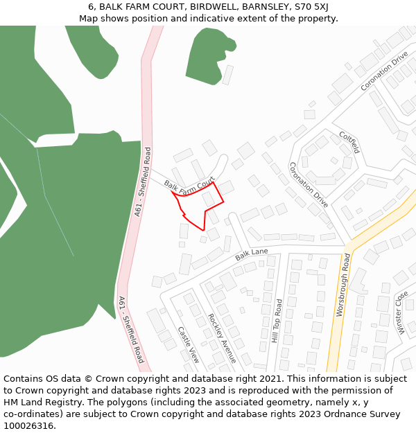 6, BALK FARM COURT, BIRDWELL, BARNSLEY, S70 5XJ: Location map and indicative extent of plot