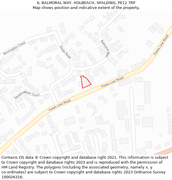 6, BALMORAL WAY, HOLBEACH, SPALDING, PE12 7RP: Location map and indicative extent of plot