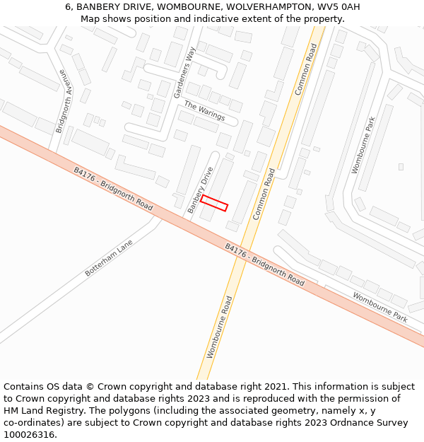 6, BANBERY DRIVE, WOMBOURNE, WOLVERHAMPTON, WV5 0AH: Location map and indicative extent of plot