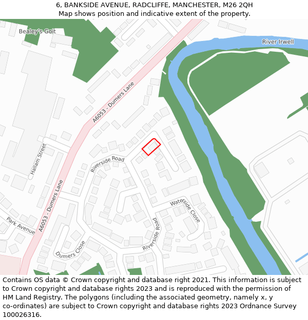 6, BANKSIDE AVENUE, RADCLIFFE, MANCHESTER, M26 2QH: Location map and indicative extent of plot