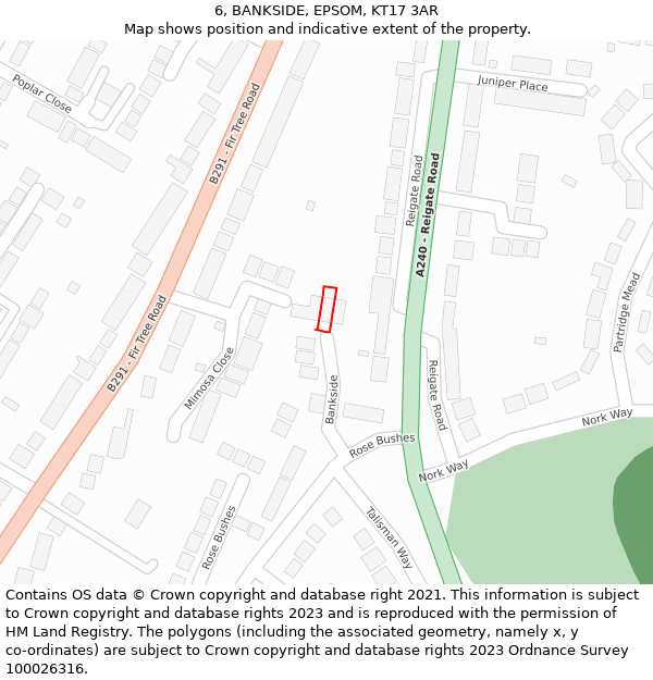 6, BANKSIDE, EPSOM, KT17 3AR: Location map and indicative extent of plot