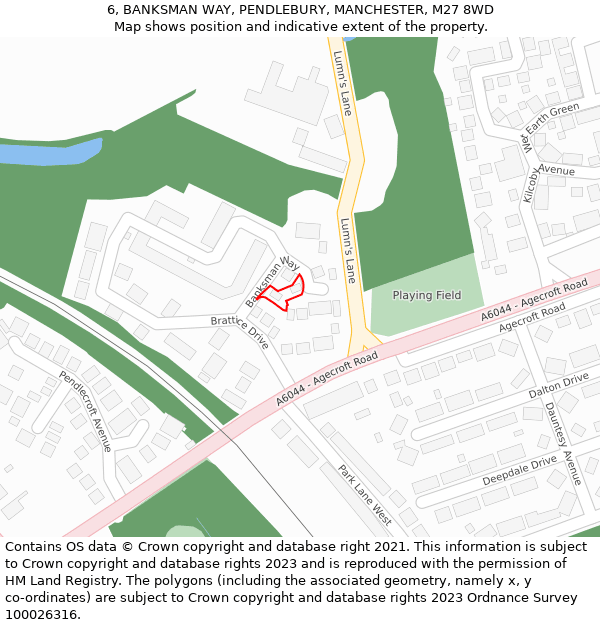 6, BANKSMAN WAY, PENDLEBURY, MANCHESTER, M27 8WD: Location map and indicative extent of plot