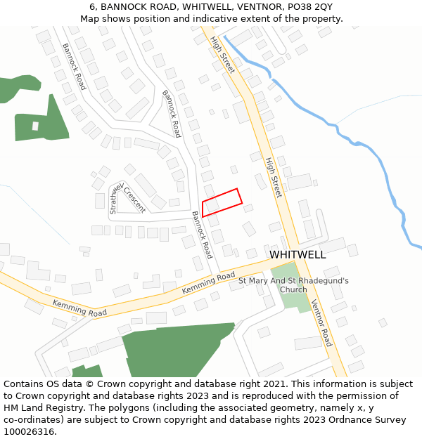 6, BANNOCK ROAD, WHITWELL, VENTNOR, PO38 2QY: Location map and indicative extent of plot