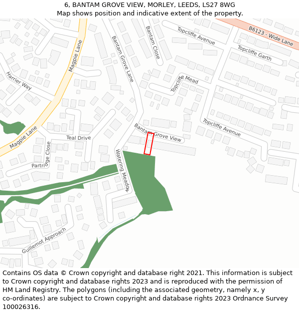 6, BANTAM GROVE VIEW, MORLEY, LEEDS, LS27 8WG: Location map and indicative extent of plot