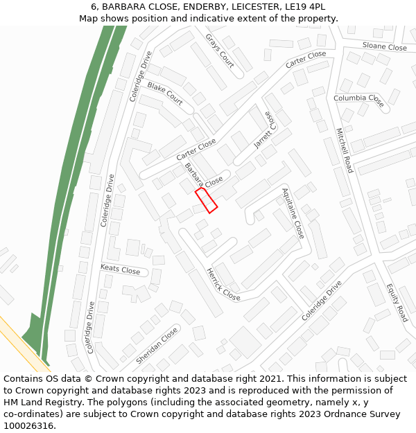 6, BARBARA CLOSE, ENDERBY, LEICESTER, LE19 4PL: Location map and indicative extent of plot