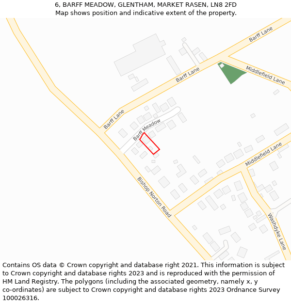 6, BARFF MEADOW, GLENTHAM, MARKET RASEN, LN8 2FD: Location map and indicative extent of plot