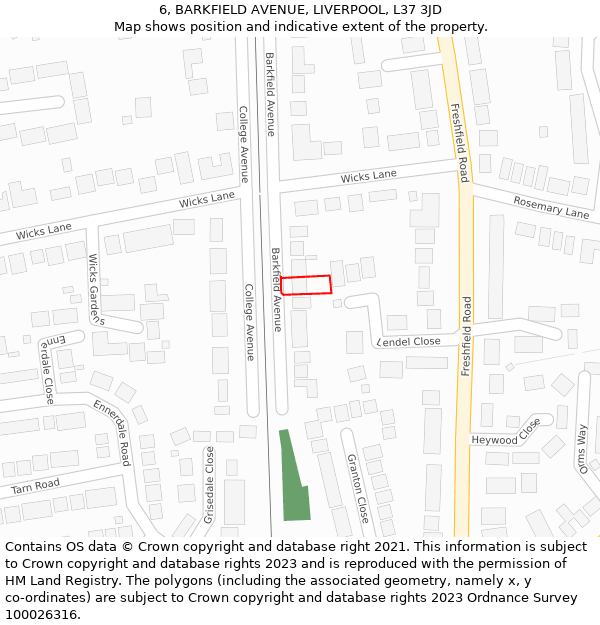 6, BARKFIELD AVENUE, LIVERPOOL, L37 3JD: Location map and indicative extent of plot