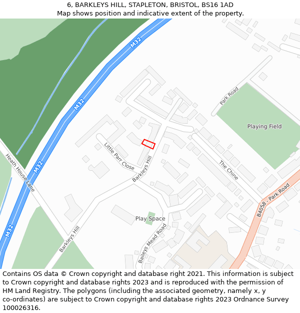 6, BARKLEYS HILL, STAPLETON, BRISTOL, BS16 1AD: Location map and indicative extent of plot