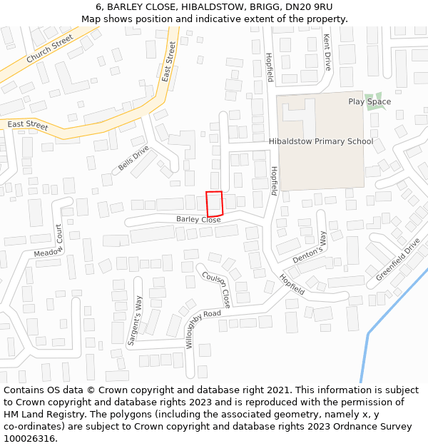 6, BARLEY CLOSE, HIBALDSTOW, BRIGG, DN20 9RU: Location map and indicative extent of plot