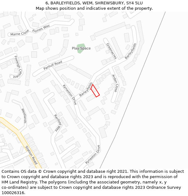 6, BARLEYFIELDS, WEM, SHREWSBURY, SY4 5LU: Location map and indicative extent of plot