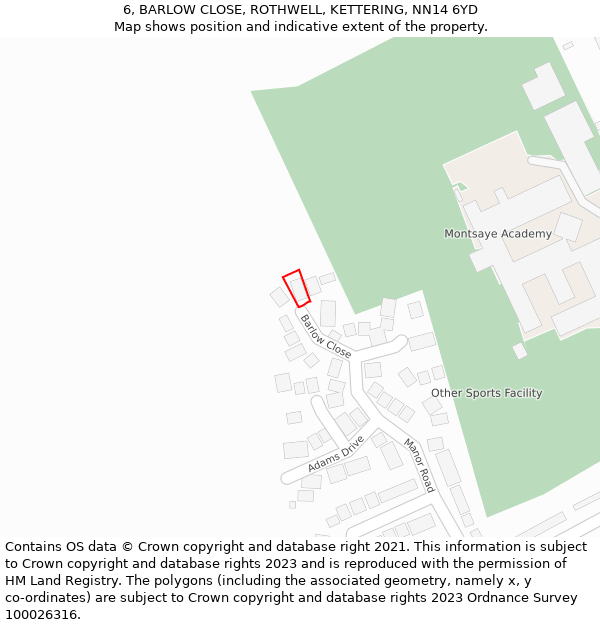 6, BARLOW CLOSE, ROTHWELL, KETTERING, NN14 6YD: Location map and indicative extent of plot