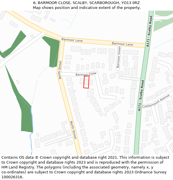 6, BARMOOR CLOSE, SCALBY, SCARBOROUGH, YO13 0RZ: Location map and indicative extent of plot