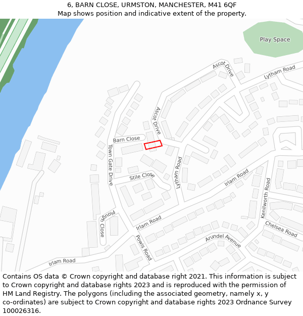 6, BARN CLOSE, URMSTON, MANCHESTER, M41 6QF: Location map and indicative extent of plot